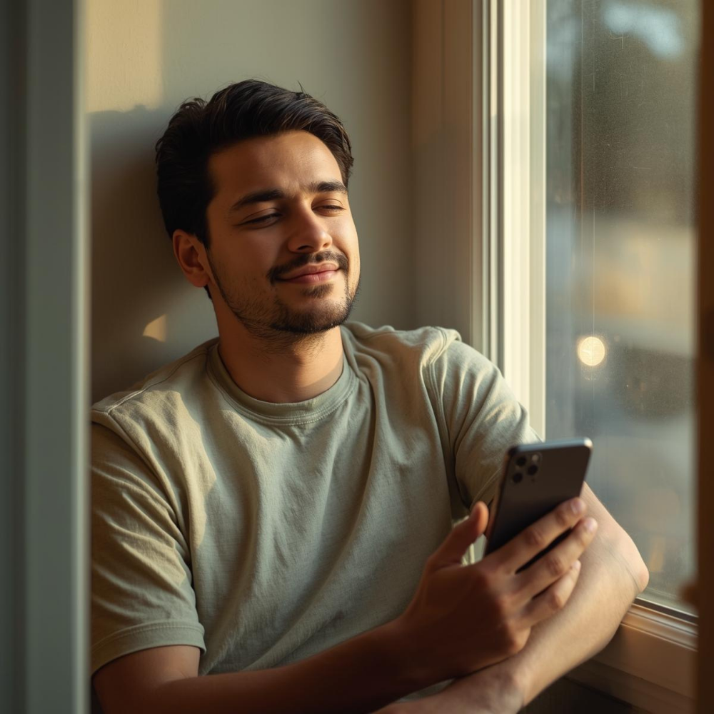 Entspannter Vater am Fenster nach Parentio